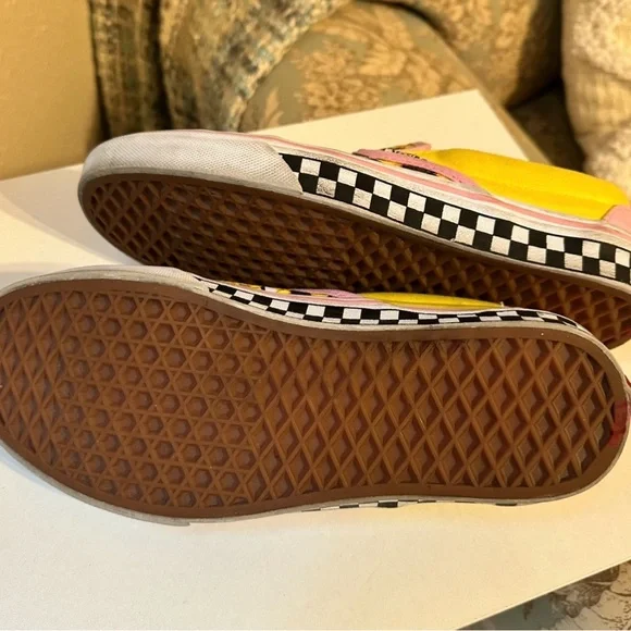 VANS Sunflower Checkerboard Pink Yellow Slip On Sneaker Shoes Women’s 9.5 Men 8 - Picture 5 of 6